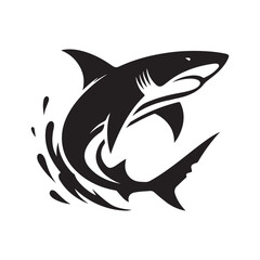 Shark silhouette, wild animal silhouettes, isolated on white background