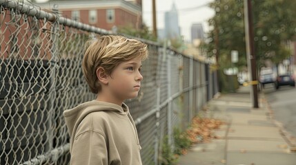 Fototapeta premium A Boy Gazes at the City Skyline