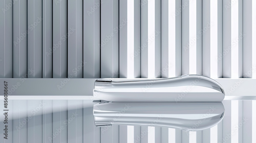 Poster a glimpse of serenity: a metallic object reflects in a clean, minimalist setting
