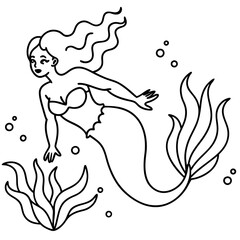Beautiful little mermaid Underwater world Coloring book for kids
