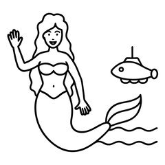 Beautiful little mermaid Underwater world Coloring book for kids