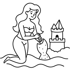 Beautiful little mermaid Underwater world Coloring book for kids