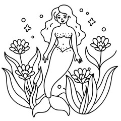 Beautiful little mermaid Underwater world Coloring book for kids