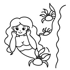 Beautiful little mermaid Underwater world Coloring book for kids