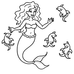 Beautiful little mermaid Underwater world Coloring book for kids