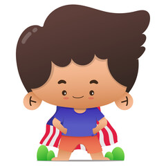 Cute character wearing United States flag wings while smiling