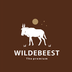 vintage retro hipster wildebeest logo vector outline silhouette art icon	