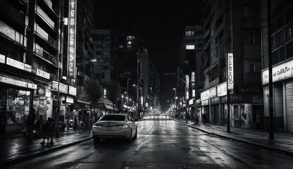 Obraz premium Black and white photo of a wet city street