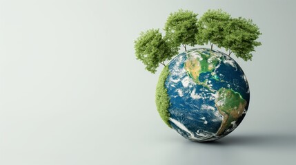 earth globe with trees a blank background