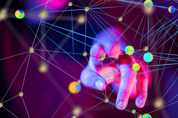 Global network. Blockchain. 3D illustration. Neural networks and artificial intelligence. Abstract
