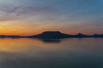 Hungarian mountain next to Lake Balaton in sunset