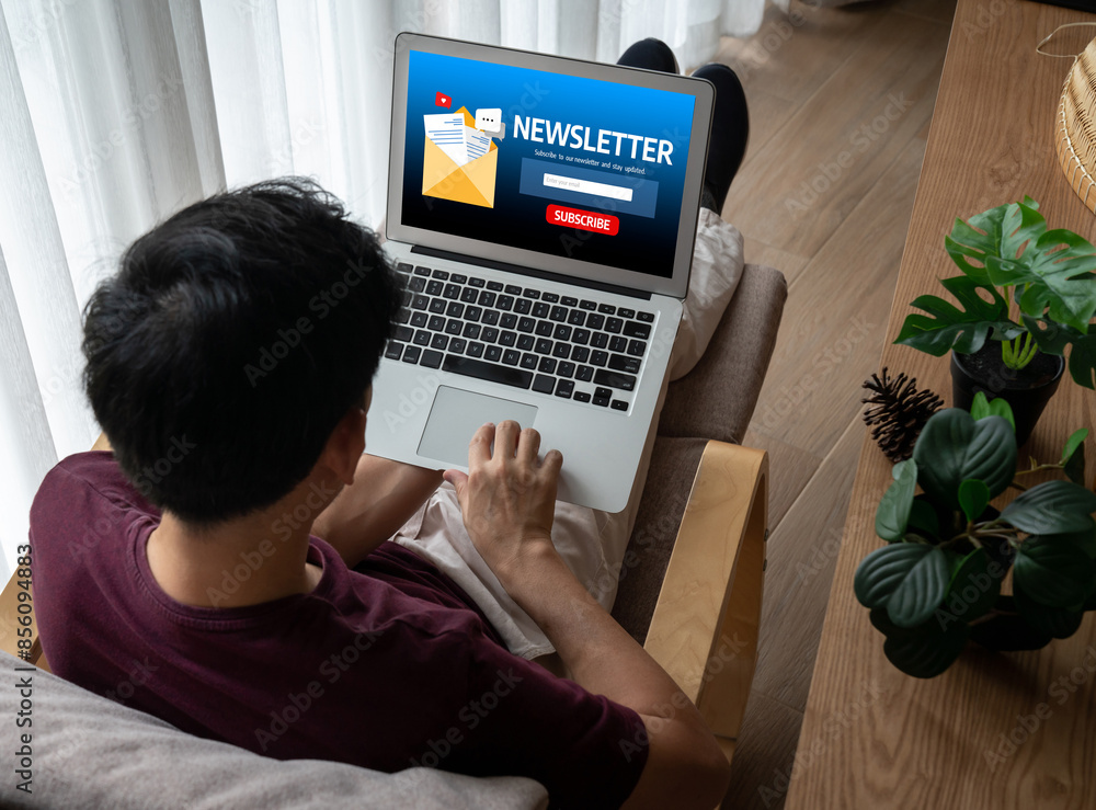 Poster newsletter signup page on computer for customer to subscribe snugly newsletter update information to