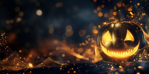 Obraz premium Glowing jack-o'-lantern with bokeh background, Halloween concept