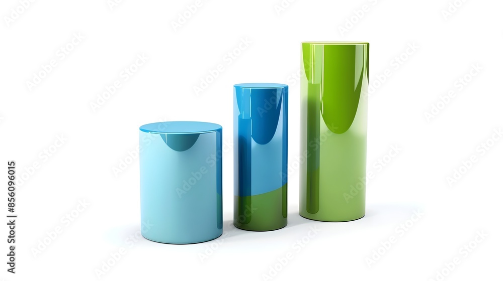Aufkleber blue and green 3d bar graph icon for performance analytics and reporting