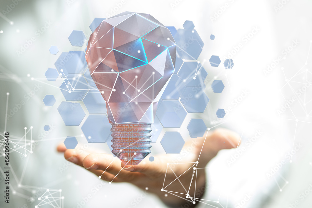 Poster Neural network 3D illustration. Big data and cybersecurity