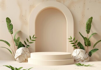 Minimalist Product Display with Arch and Greenery