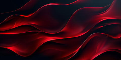 Obraz premium Rot-Schwarzer Farbverlaufshintergrund mit Wellenelementen und Leuchteffekten, abstraktes Design mit großen leeren Bereichen zum Hervorheben von Produkten oder Bildern, Grafikdesin