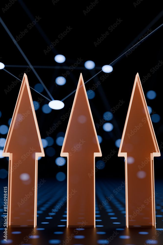 Poster three upward arrows with a digital network background. 3d rendering