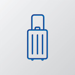 Travel bag simple icon. vector. Flat design. Paper cut design. Cutted blue symbol with shadow. Gray background