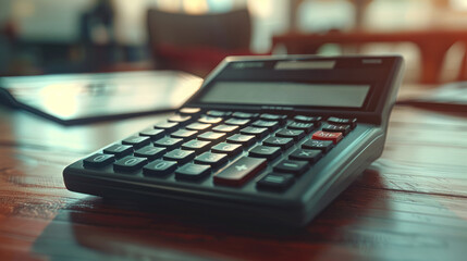 Vintage calculator on a wooden desk