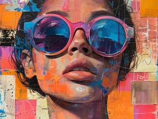 Tableau sur plexiglas  Contemporary Mixed-Media Portrait of Woman in Sunglasses  © Cdric