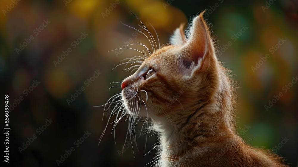 Poster Contemplative young cat with brown fur pondered the essence of existence