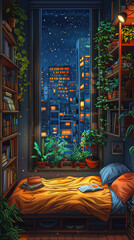 Naklejka premium Cozy Futuristic Retreat - Digital Sketch