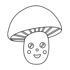 Cute cheerful mushroom, doodle style flat vector outline for coloring book