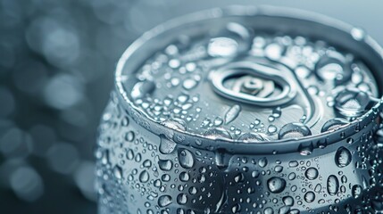 Aluminum can covered in water droplets