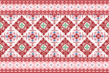 Floral on pink background.Geometric ethnic oriental pattern vector illustration,Aztec style,abstract background.design for texture,fabric,clothing,decoration,tile,
scarf,rug or all print.