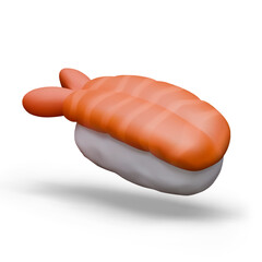 Realistic nigiri closeup. Rice with shrimp. Appetizing dish of Japanese cuisine