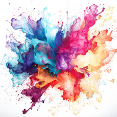 Vibrant Explosion of Colors: Abstract Watercolor Splash on white and transparent background