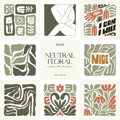 Floral abstract elements. Botanical composition. Modern trendy Matisse minimal style. Floral poster, invite. Vector arrangements for greeting card or invitation design