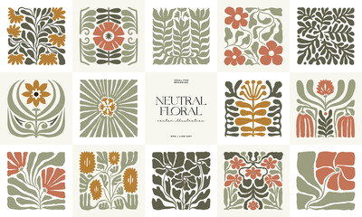 Floral abstract elements. Botanical composition. Modern trendy Matisse minimal style. Floral poster, invite. Vector arrangements for greeting card or invitation design © KozyPlace
