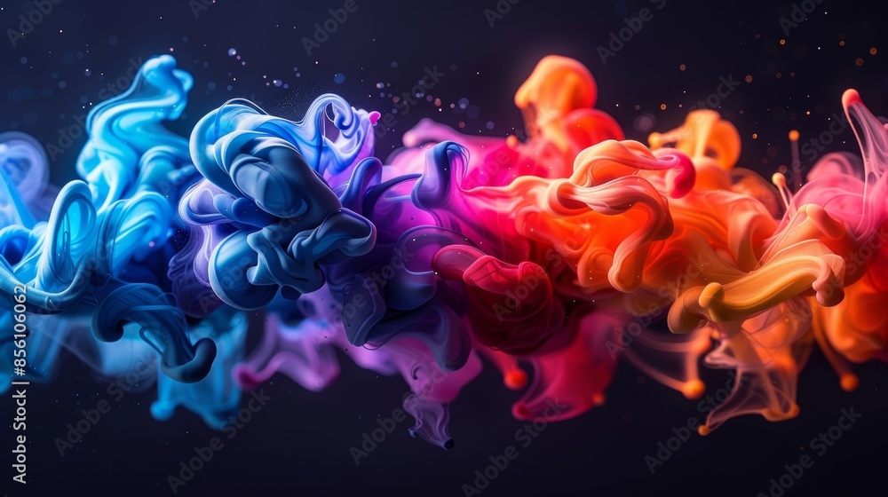 Poster Abstract colorful ink swirling in water, creating vibrant patterns and textures.