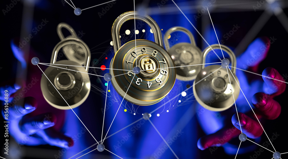 Poster cybersecurity and information or network protection. future technology