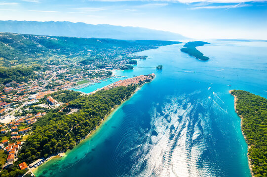 Historic town of Rab aerial view, Island of Rab