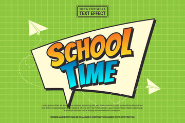 Editable text effect School time 3d cartoon template style modern premium vector