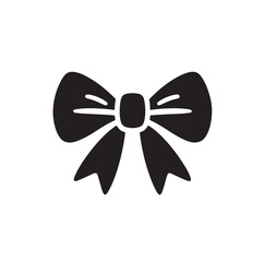 Set of simple decorative holiday ribbon bows for gifts, to decorate hair on white background. Bow silhouette for gift wrapping