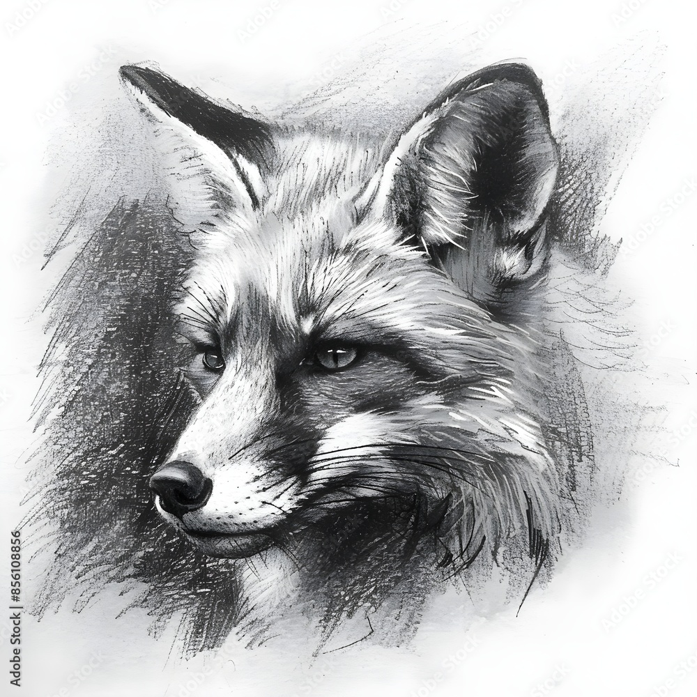 Wall mural a fox with a pencil sketch