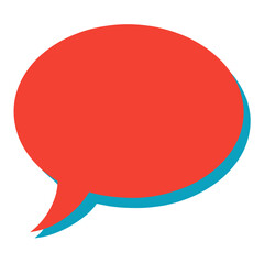 Red and blue speech bubble on white, magenta and electric blue design