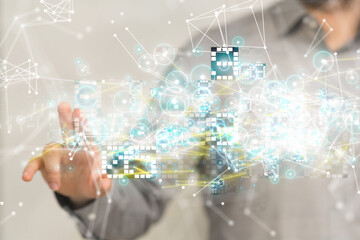 Neural network 3D illustration. Big data and cybersecurity