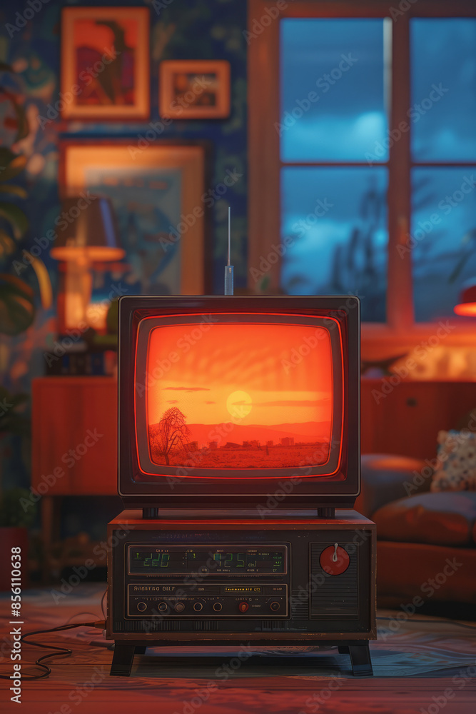 Poster dynamic retro tv loading animation with a spinning pixelated wheel,