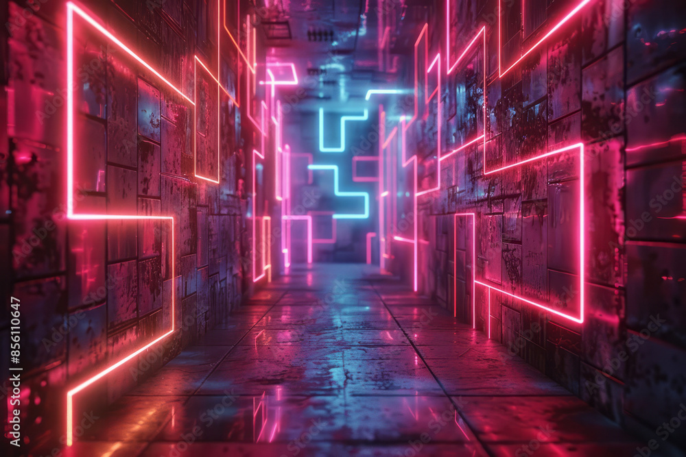 Poster neon lines creating intricate patterns with glowing visual effects,