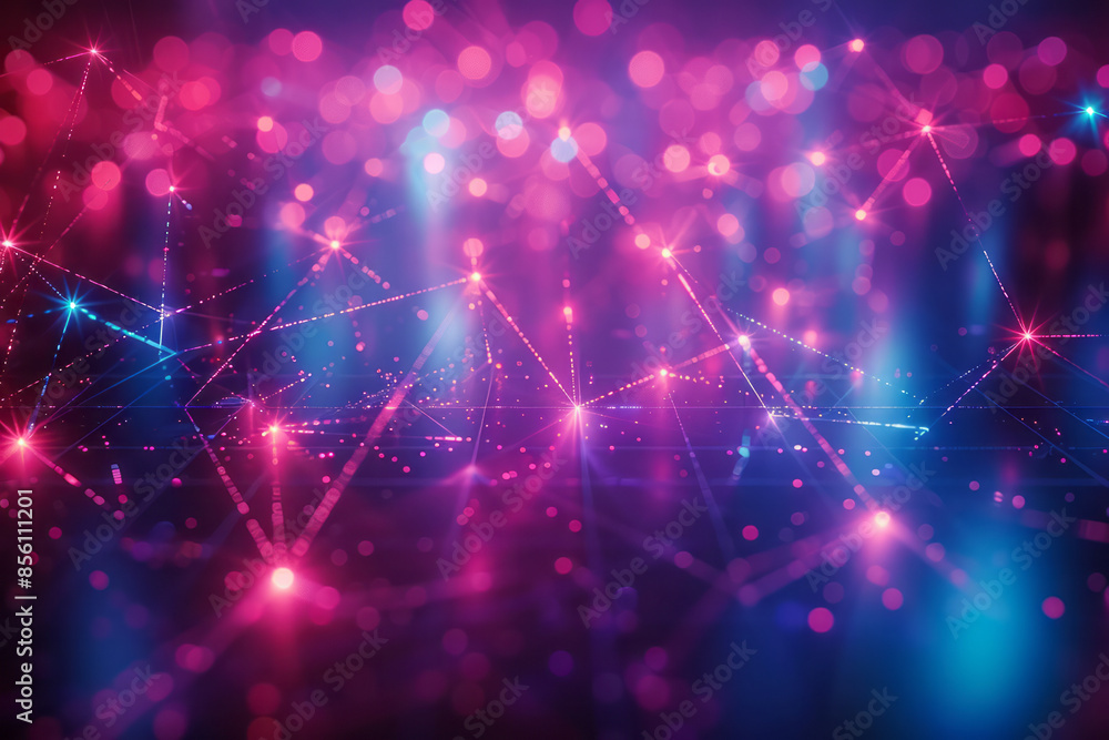 Poster neon lines creating a web of glowing visual effects in a dark space,