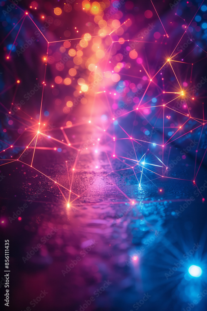 Poster abstract scene with neon lines and pulsing glowing visual effects,