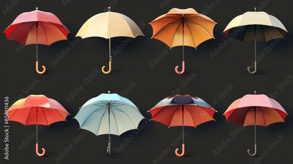Poster a collection of colorful umbrellas arranged on a dark background
