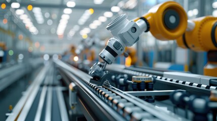 Fototapeta premium A robot is working on a machine in a factory