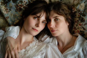 Portrait of two women in love