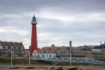 Scheveningen lighthouse view from the beach in the Hague, The Netherlands